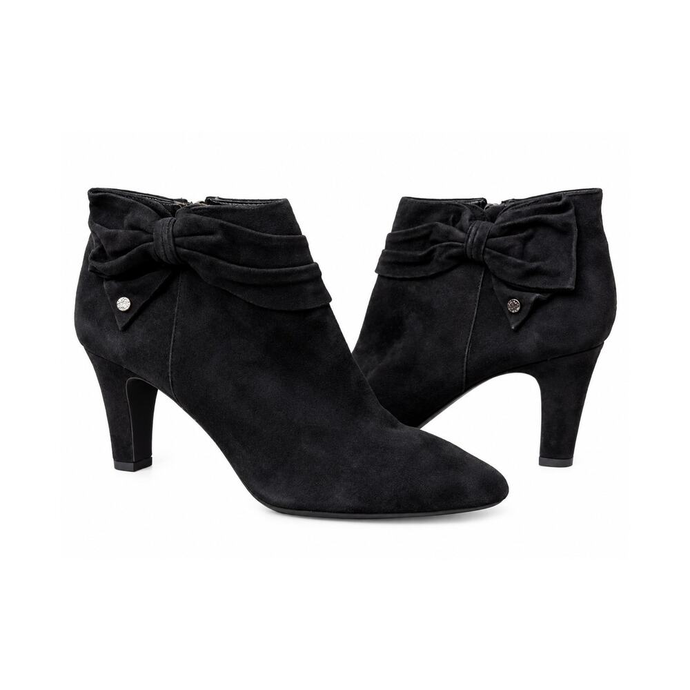 Alex Marie Black Suede Booties Size 10 Coquette Whimsigoth Parisian Bow Detail